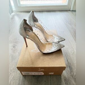 Christian Louboutin follies strass 100mm silver clear PVC crystal heels pumps 38